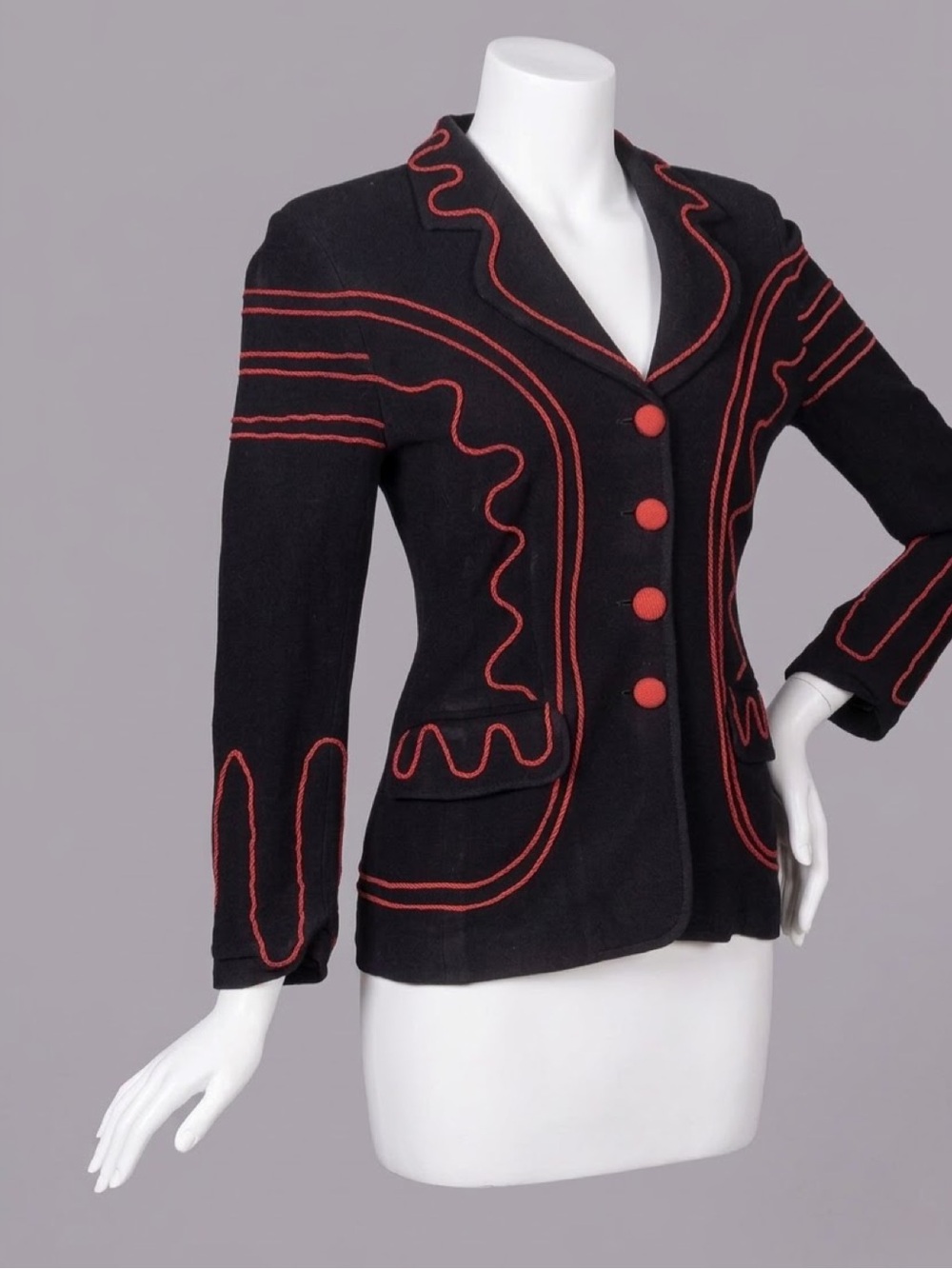 Vintage MOSCHINO Cheap & Chic Embroidered Heart Blazer Jacket Black Red Small